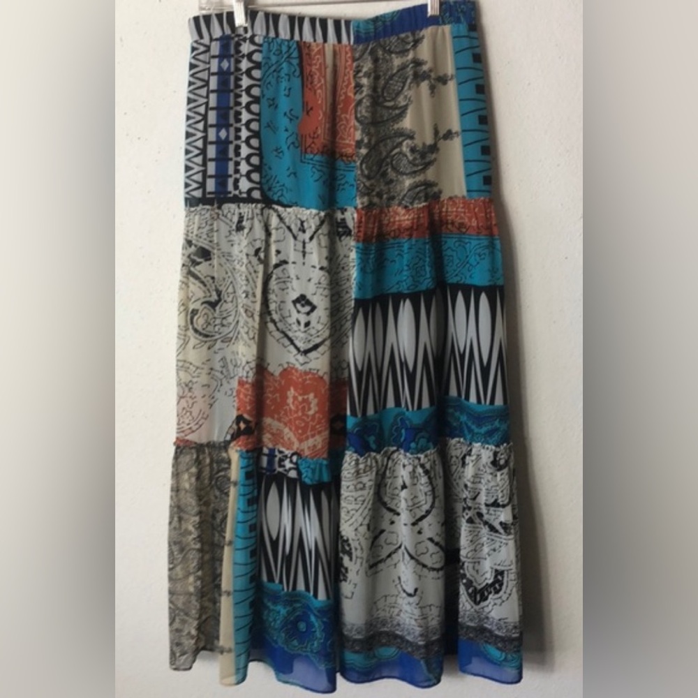 Chico's Majestic Blue Patchwork Boho Maxi Skirt 1 = M